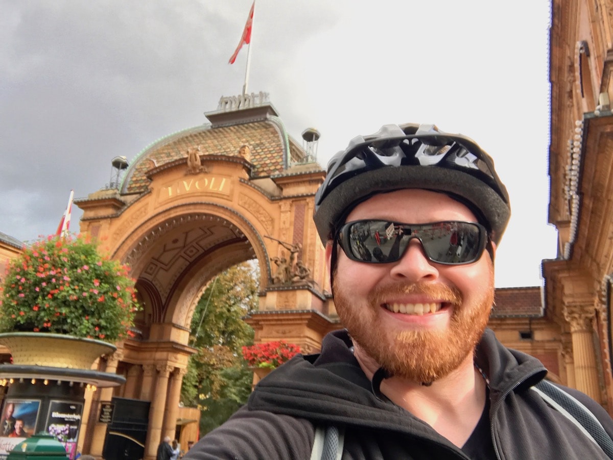 Biking in front of Tivoli, the world's 2nd oldest amusement park