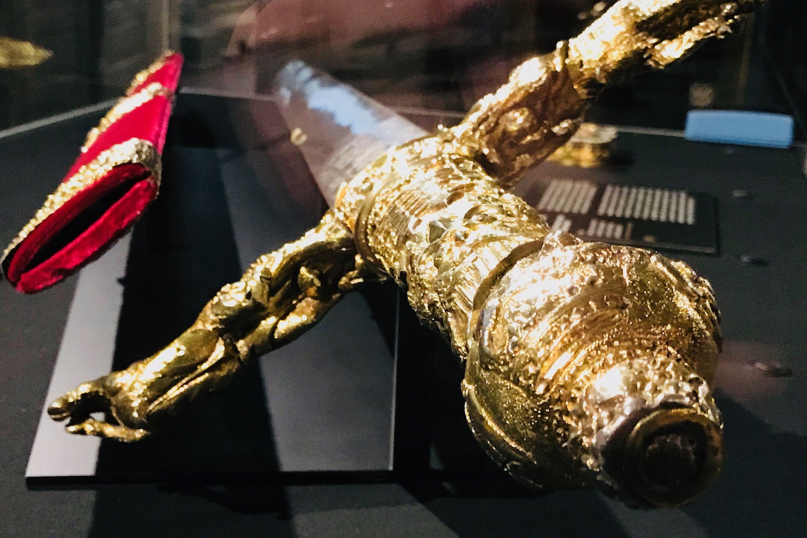 A detailed view of the gilded hilt of the Irish Sword of State