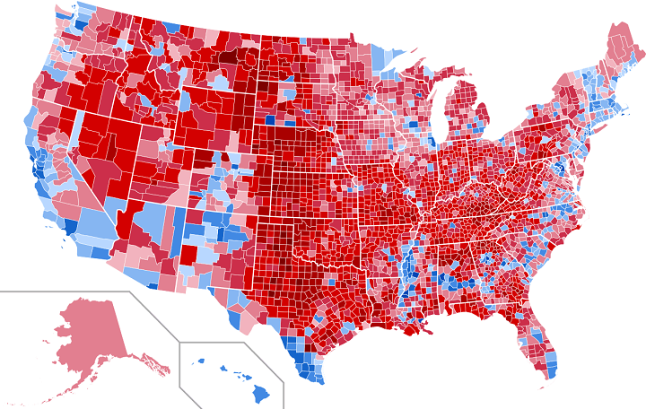 Tthe county level and vote share results of the 2016 US Presidential Election