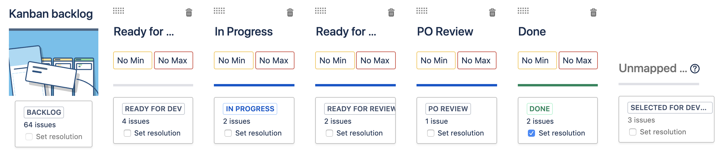 Column management settings in a Jira Kanban project